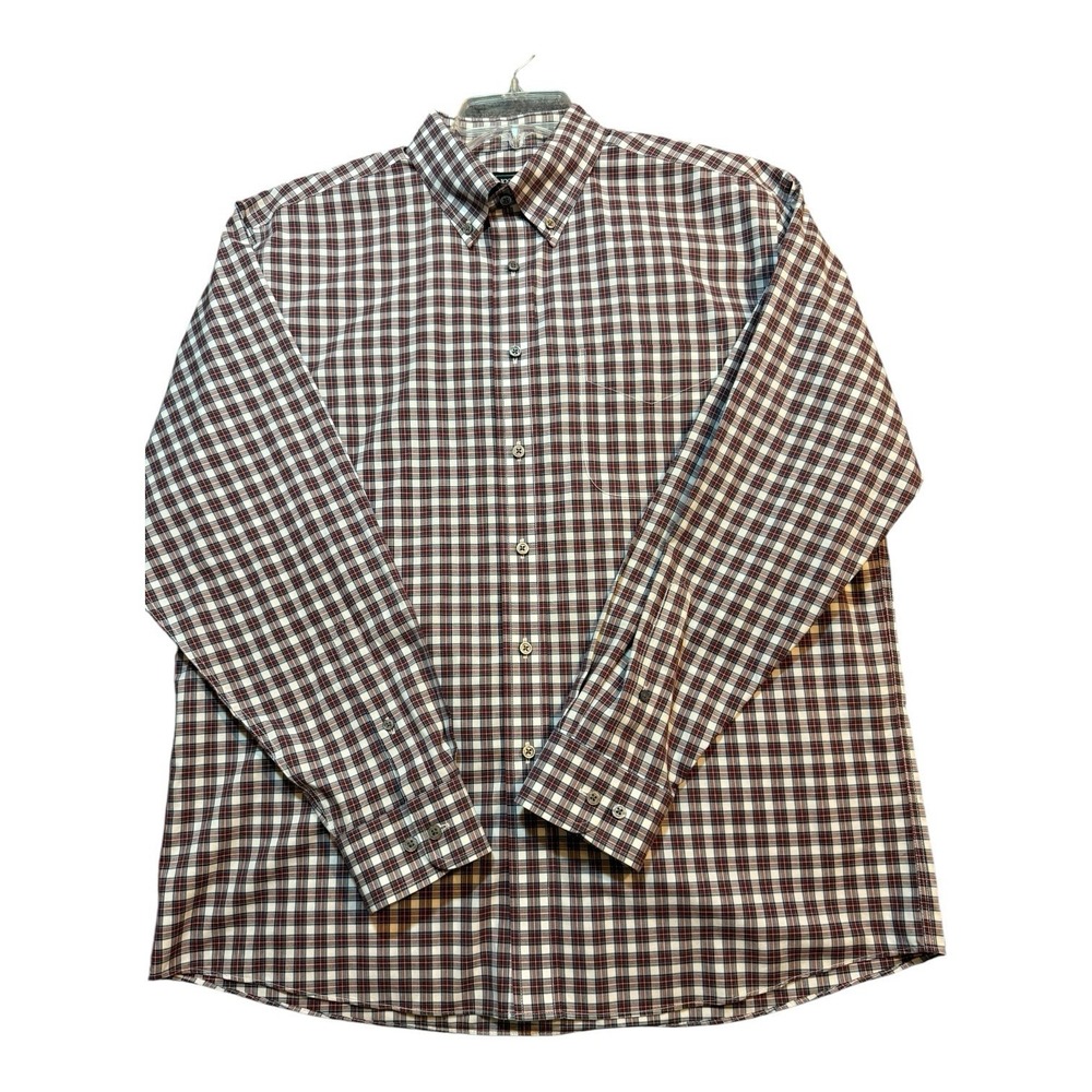 Jos A Bank Mens Red Plaid Dress Shirt Button Down Traveler's‎ Long Sleeve Cotton - Picture 2 of 9